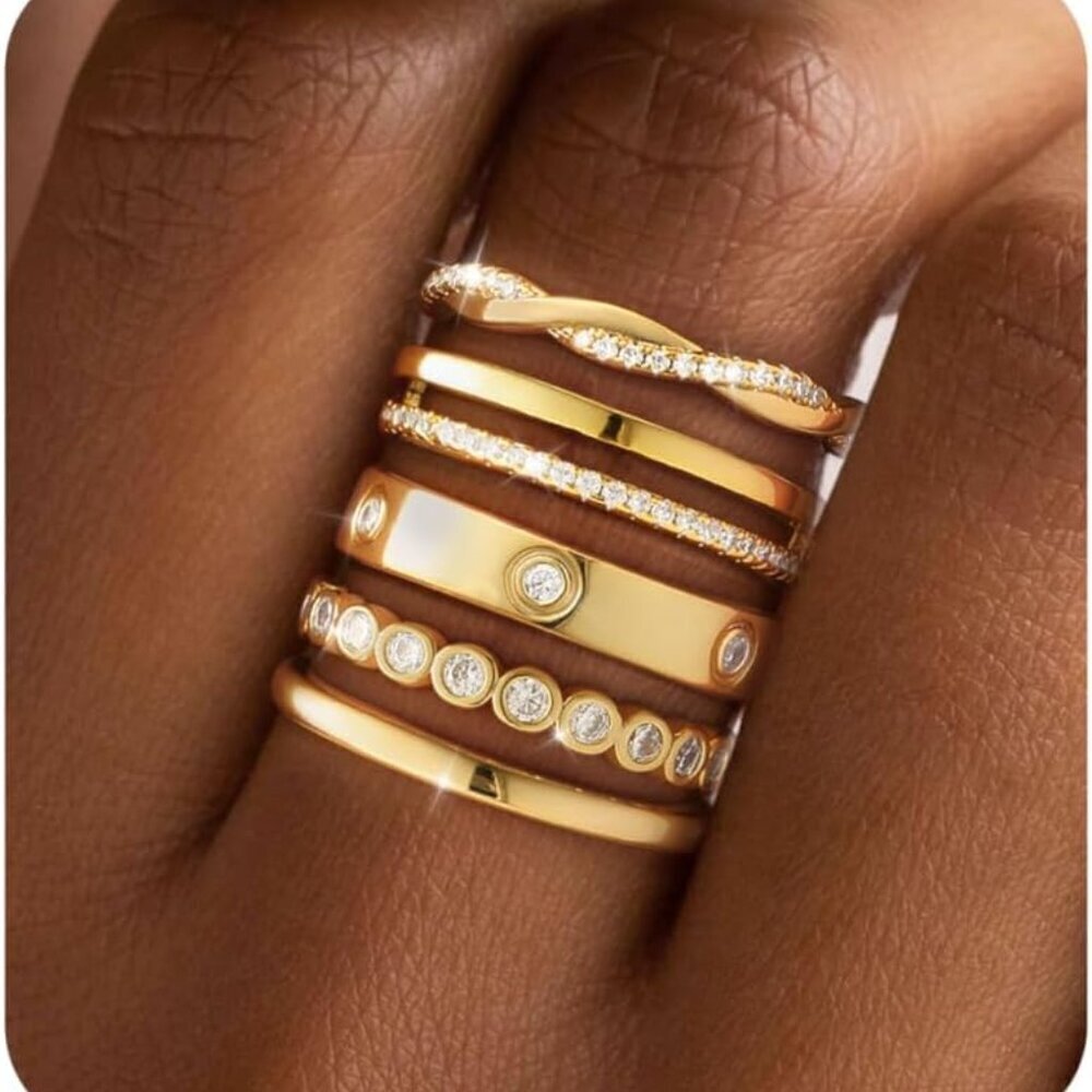 Stackable Gold Silver Rings Women Dainty Non Tarnish 14K Plated Jewelry